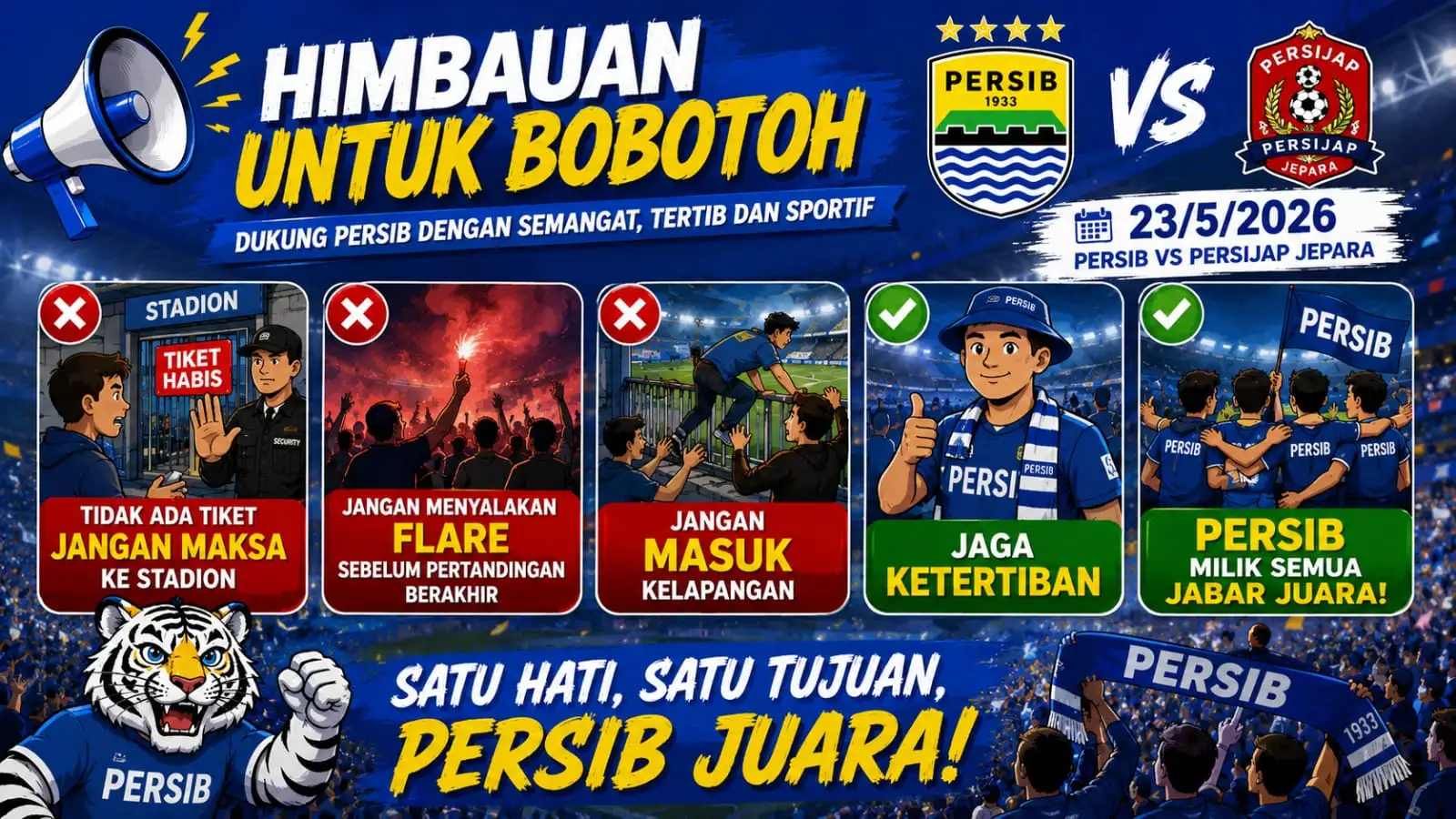 Diprediksi Membludak, Bobotoh Diminta Tertib Saat Persib vs Persijap