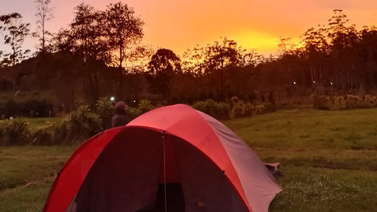 Menikmati matahari terbenam yang menakjubkan di Ranca Upas, Bandung Selatan, sambil menyatu dengan alam pegunungan yang sejuk dan asri.
